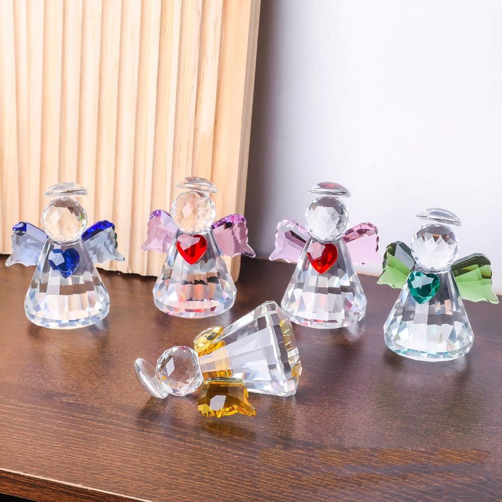 Paper Weight Crystal - 新しいファセット加工クリスタルエンジェルフィギュア カラフルな翼と光輪のディテール エンジェルペーパーウェイト ハートクリスタルエンジェル クリスマス