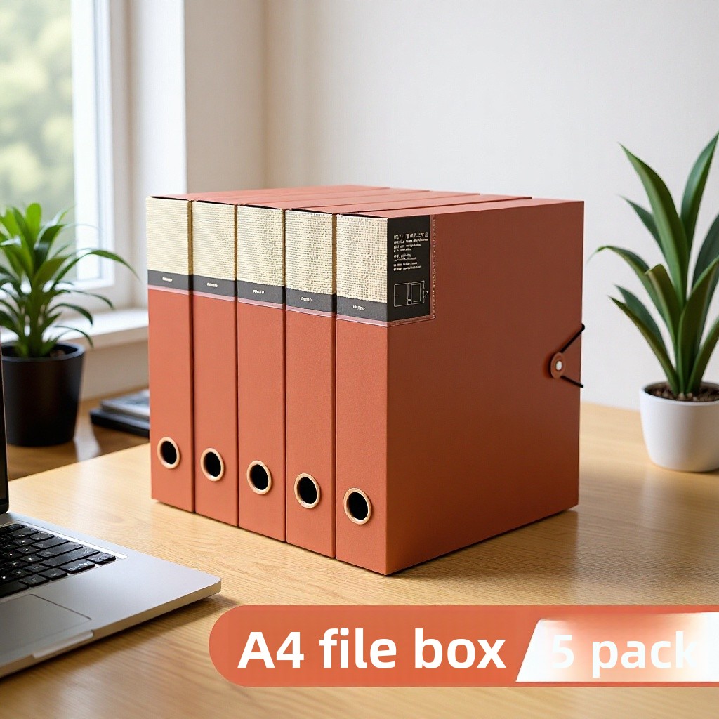 Archive Box Set - A4サイズの引き出し式アーカイブファイルボックス5個セット。PP製の書類収納ケースで、35mmと55mmの背幅オプションがあり、会計用伝票の保管に最適。