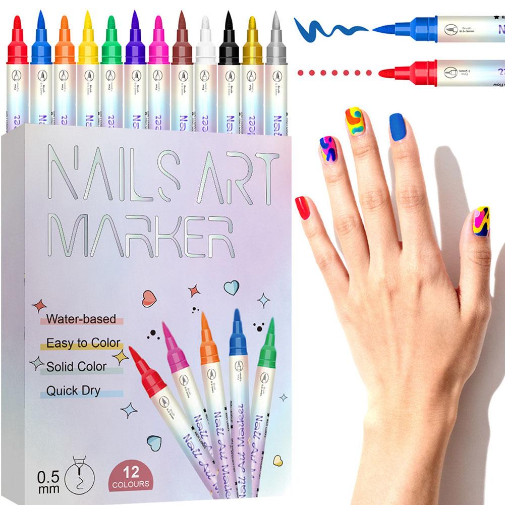 Copic Marker Sketch - 12色ネイルアートマーカーペン水性速乾デュアルチップネイルドローイングペンDIYネイルペイントグラフィティマニキュアツールセット